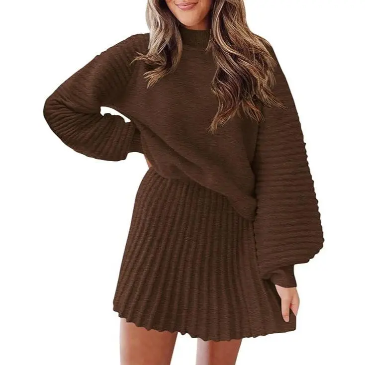 Women’s Ribbed Mock Neck Sweater & Mini Skirt Set