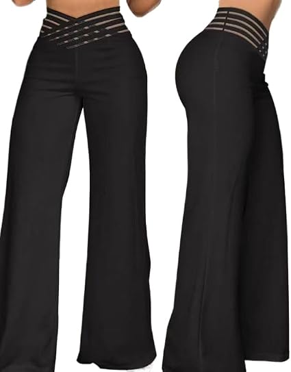 Womens Wide Leg Pants Hollowed Waistband High Waist Casual Straight Leg Loose Palazzo Pant