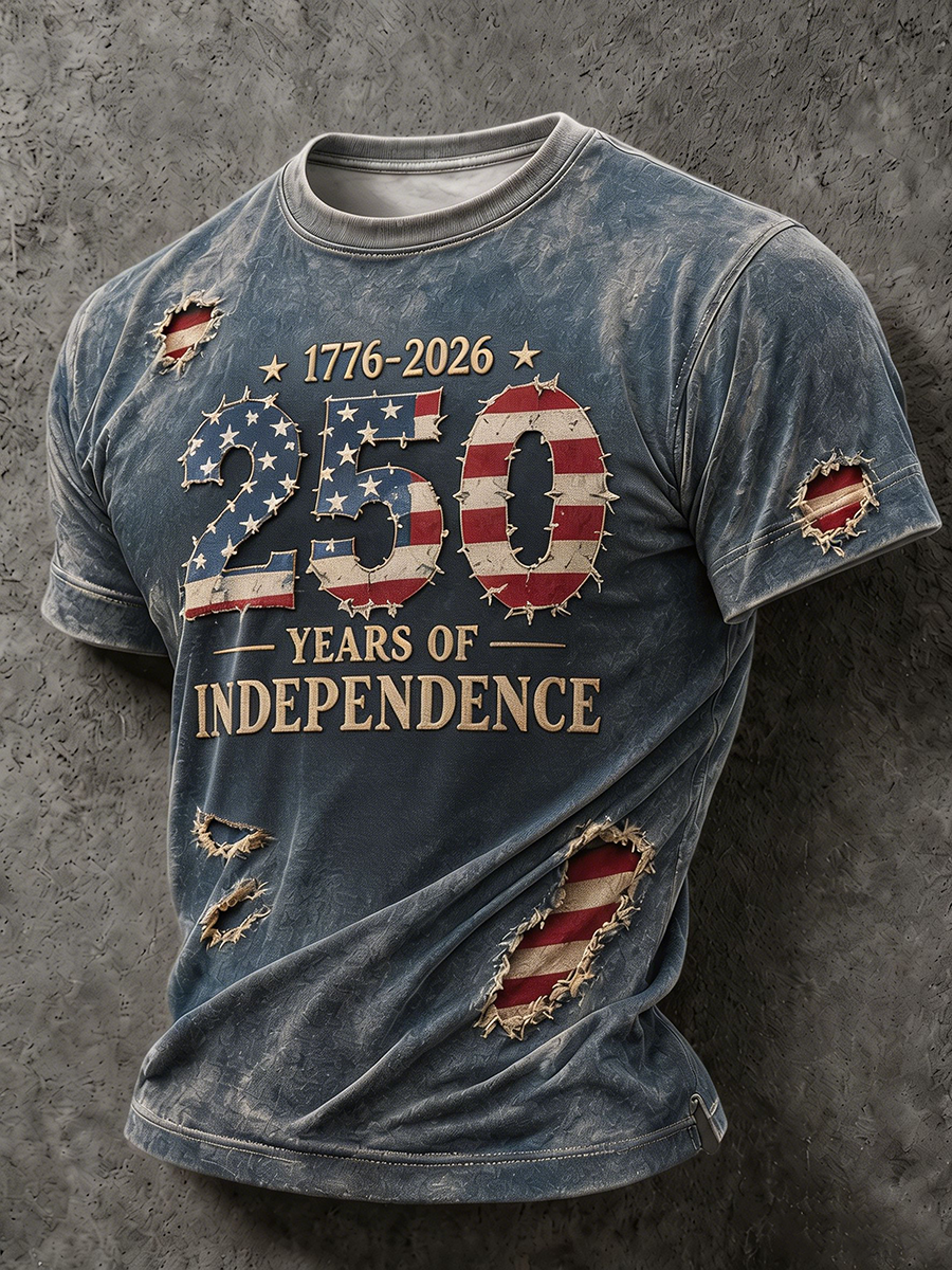 Men's 250 Years of Independence 1776-2026 Distressed Patriotic T-Shirt