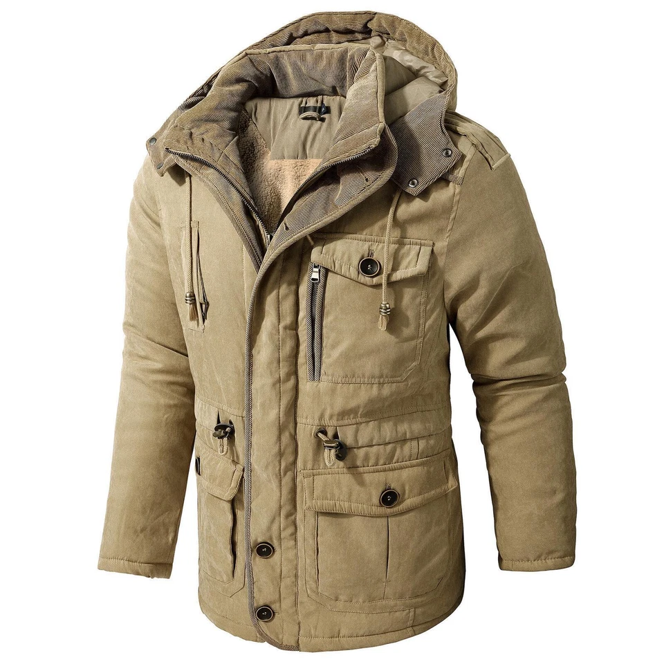 Men's Warm Winter Parka Fleece Coat Thick Padded Hooded Outdoor Casual Jacket