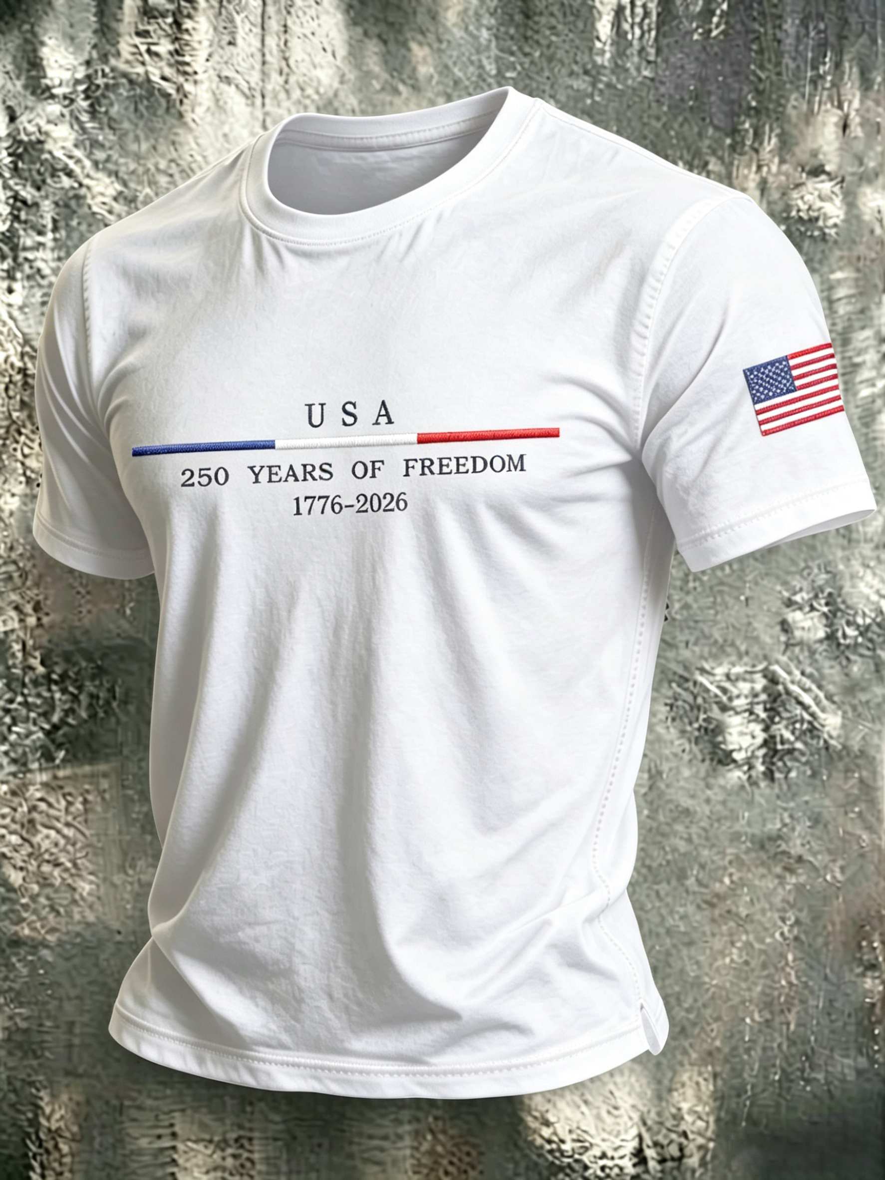 Men'S Casual USA 250Th Anniversary Embroidered Commemorative Round Neck T-Shirt