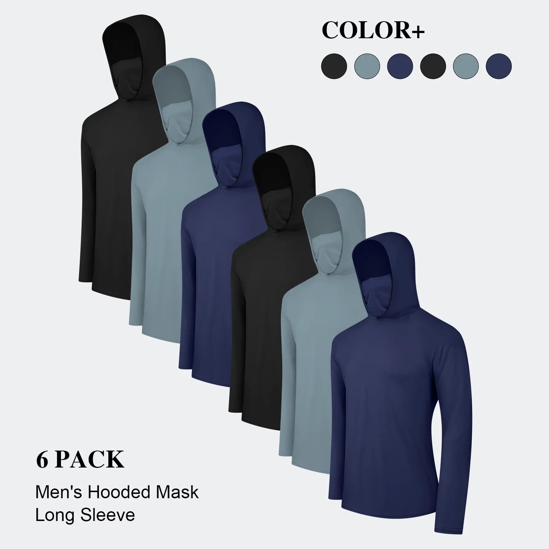 Men's 6-Pack Performance Sun Hoodies with Face Cover – 6 for $22.99