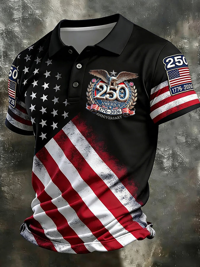 Men'S Independence Day 250Th Anniversary Printed Polo Shirt Short Sleeve