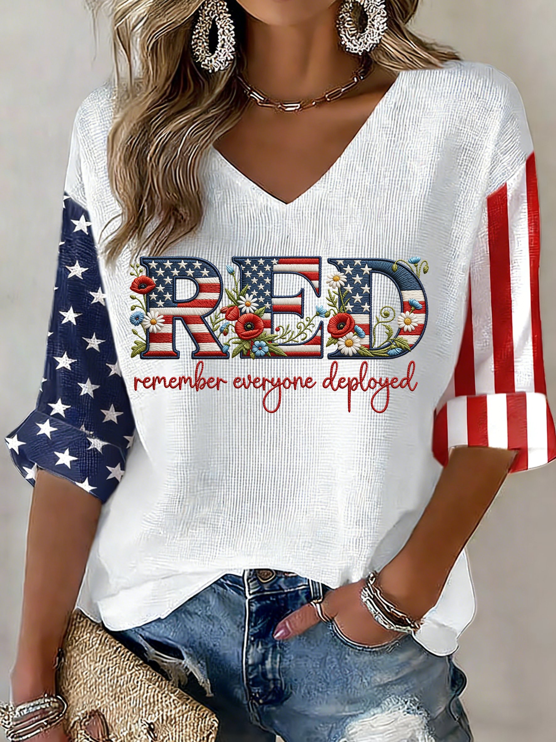 Women's Red Friday V-Neck Top