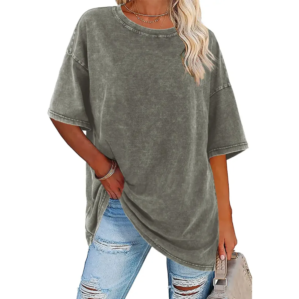 Women's Loose-Fit T-Shirt — Acid-Washed, Heavyweight Pure Cotton, Vintage Unisex Style