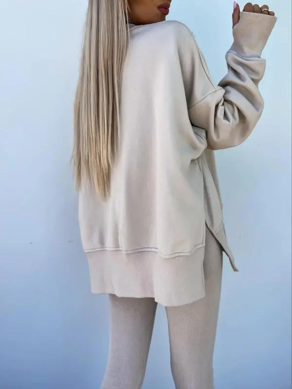 🔥6 PACKS $23🔥-Women's Drop-Shoulder Split Hem Sweatsuit Set