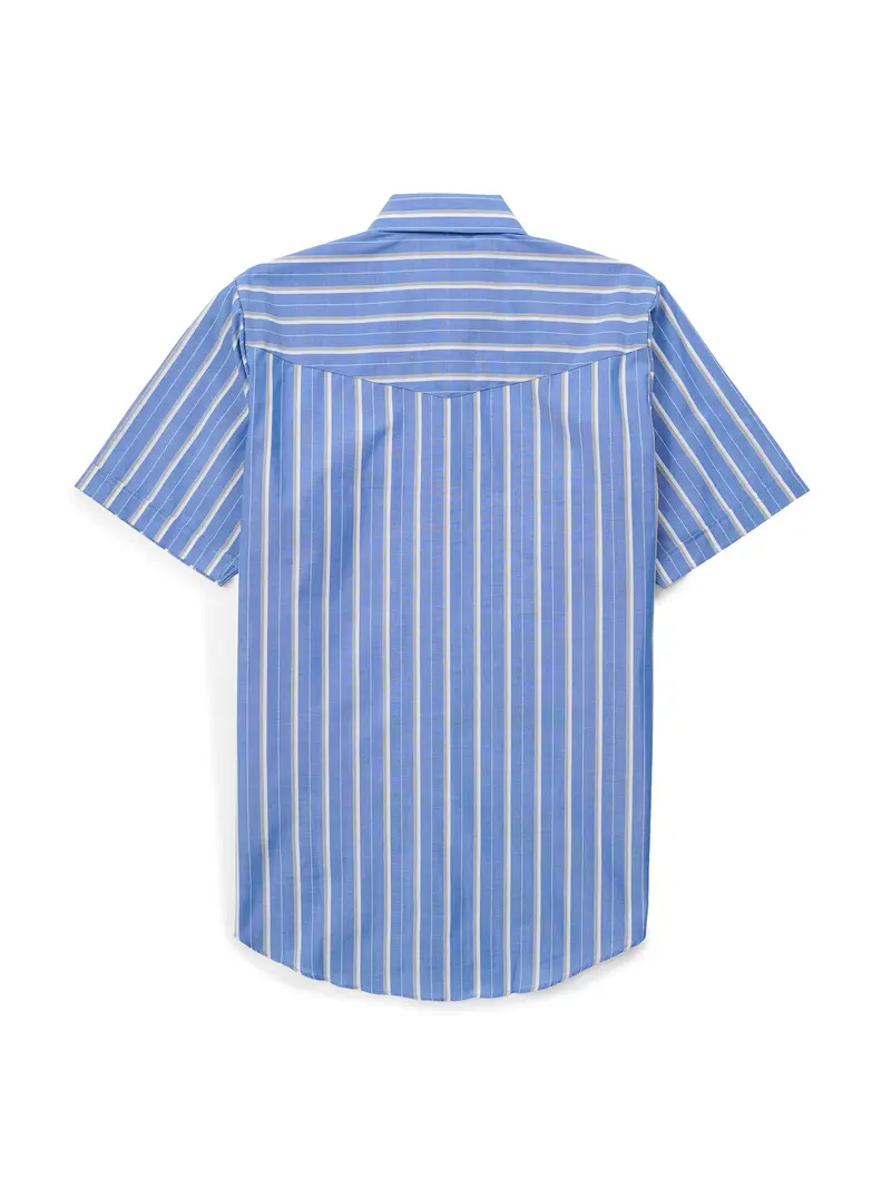 Men's Short-Sleeve Stripe Western Snap Shirt – Classic Casual Top with Functional Fabric & Pocket