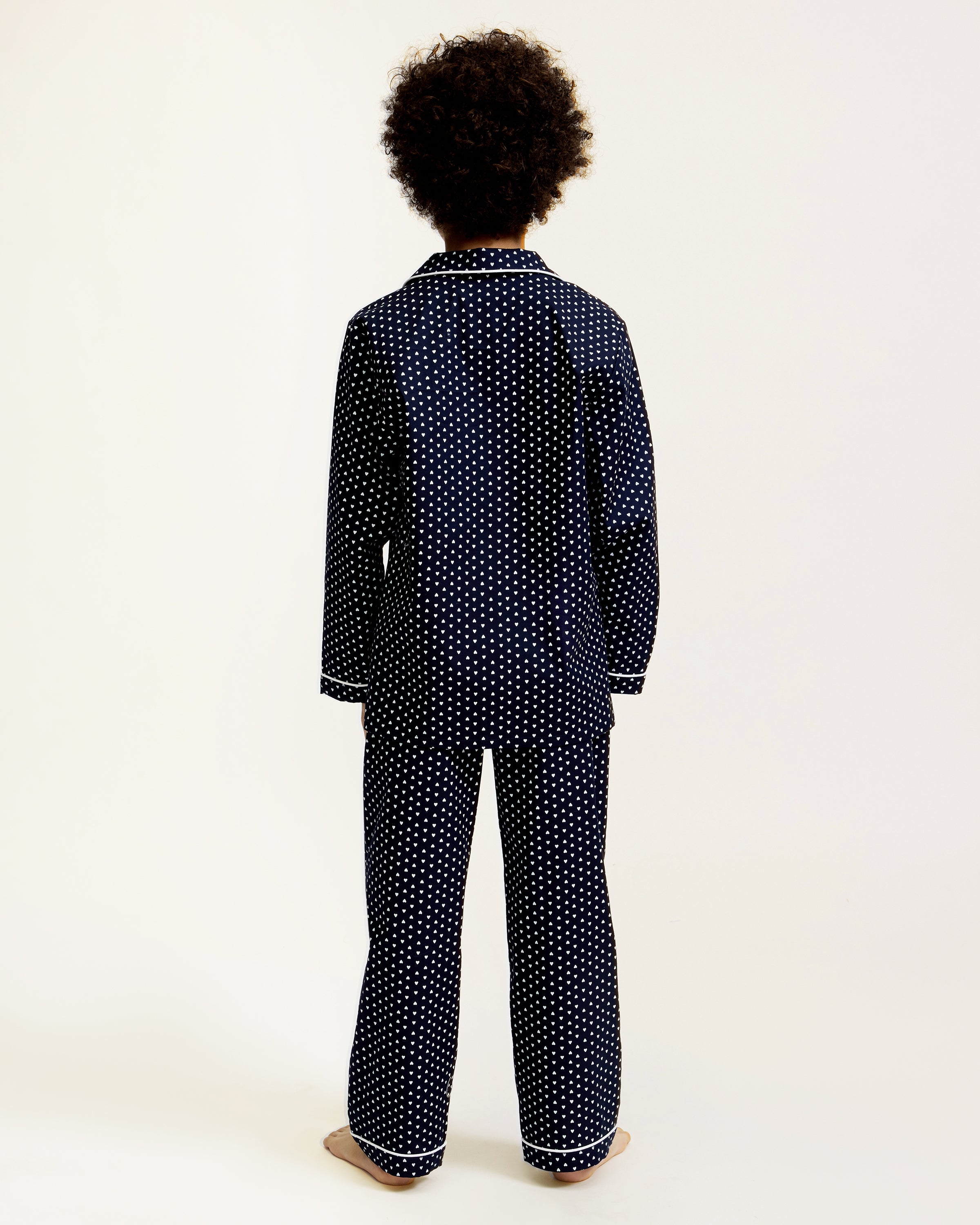 Kid's Twill Pajama Set in Midnight Hearts