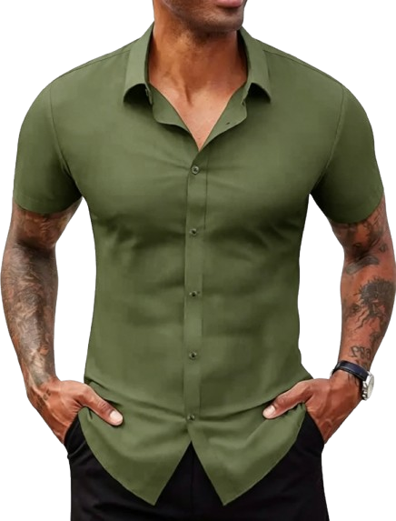Men's Stretch Dress Shirt — Short-Sleeve Slim-Fit Business Casual Button-Down (Athletic Fit)