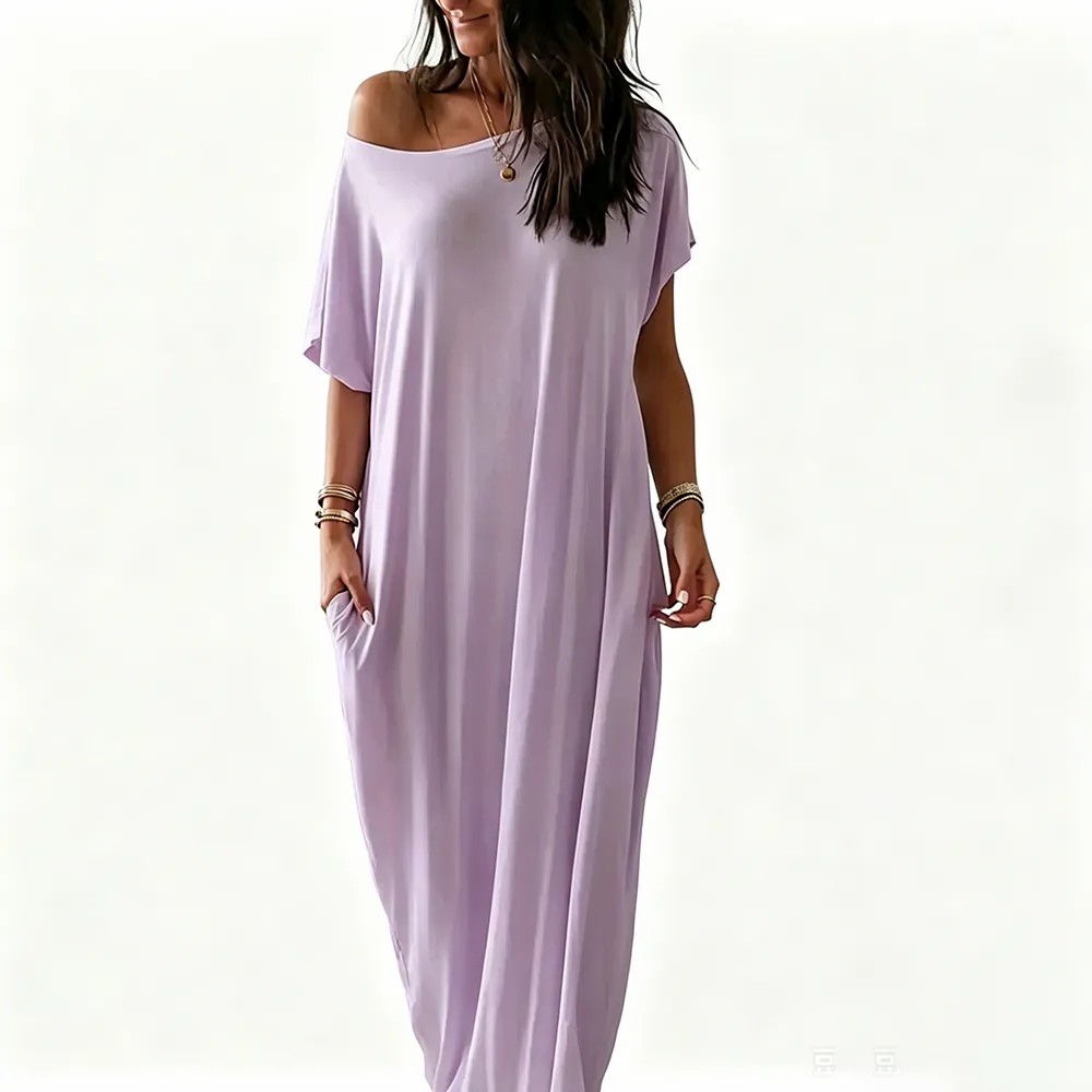 Women's Basic Solid Color Batwing Sleeve Loungewear Dress
