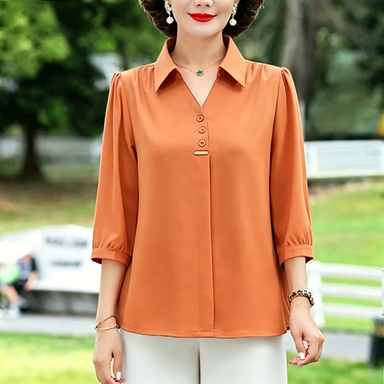 Women's 3/4 Sleeve Shirt Elegant Polo Collar Solid Color Blouse