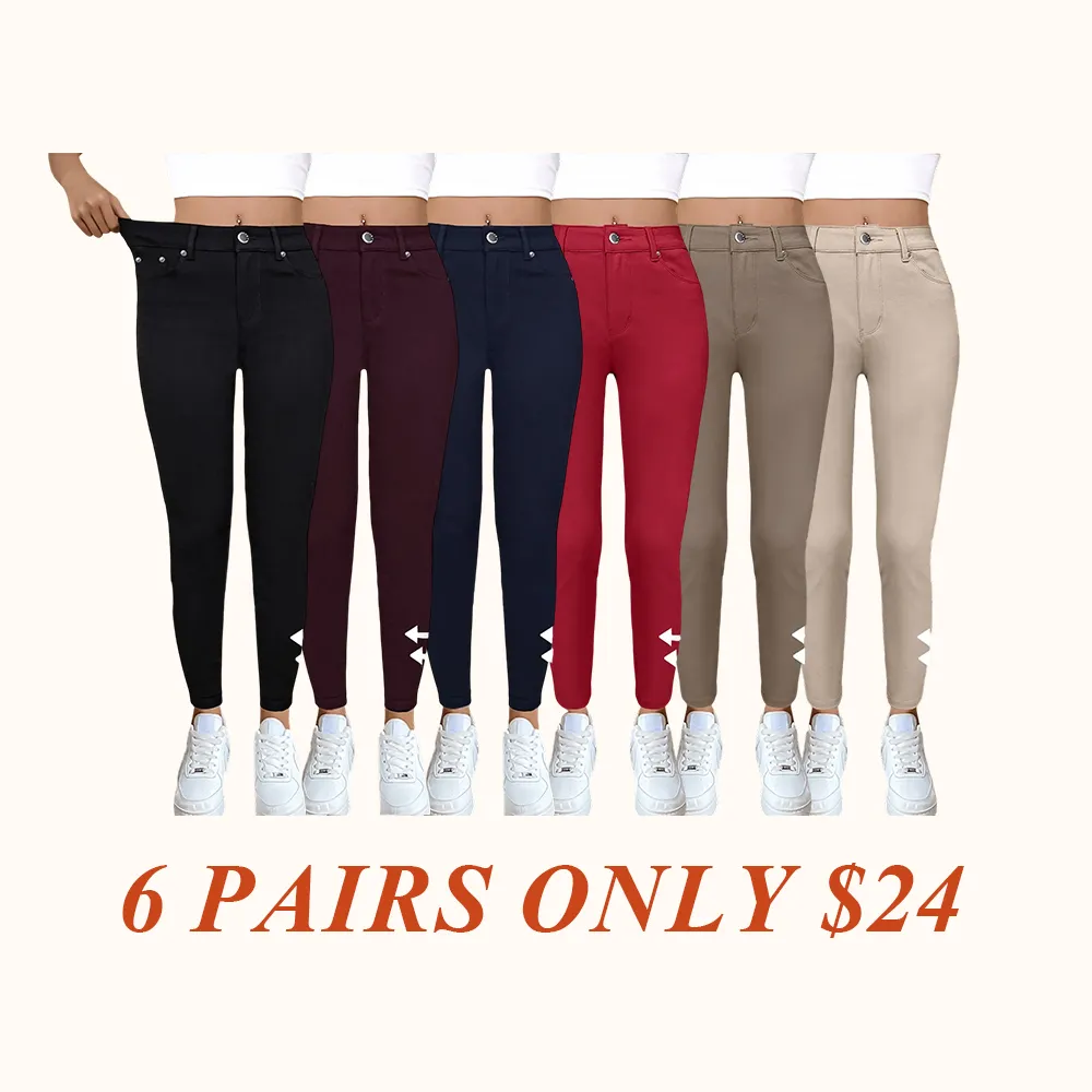 Women's Plain Pocket with Buttons, Casual Comfy Skinny Sports Stretchy Leggings for Yoga Gym Workout