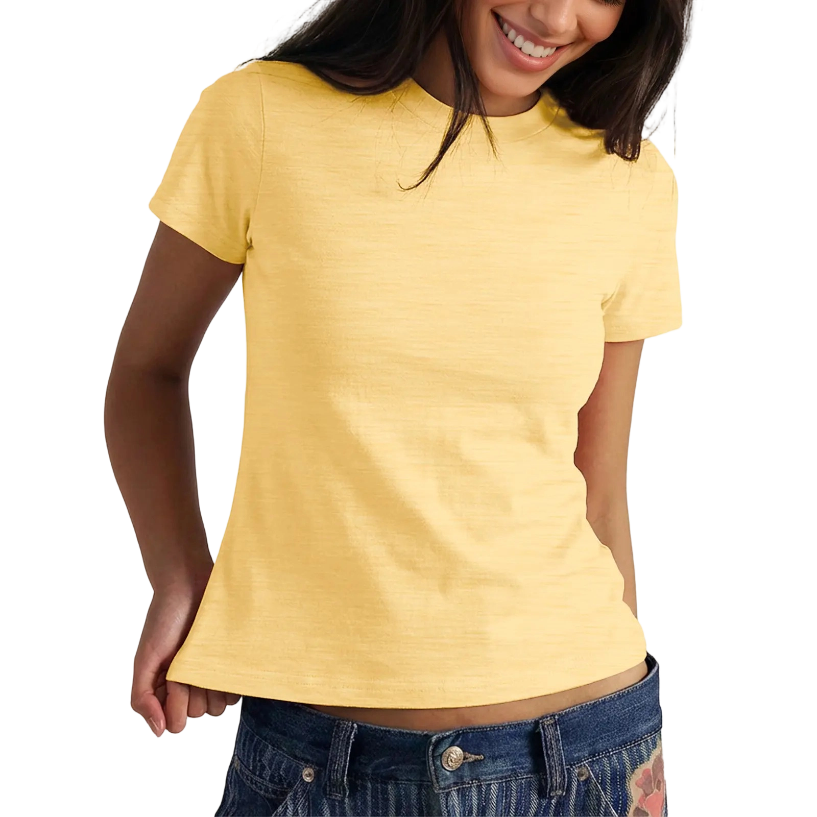 Women's Short Sleeve T Shirts Crew Neck Slub 100% Cotton Shirt