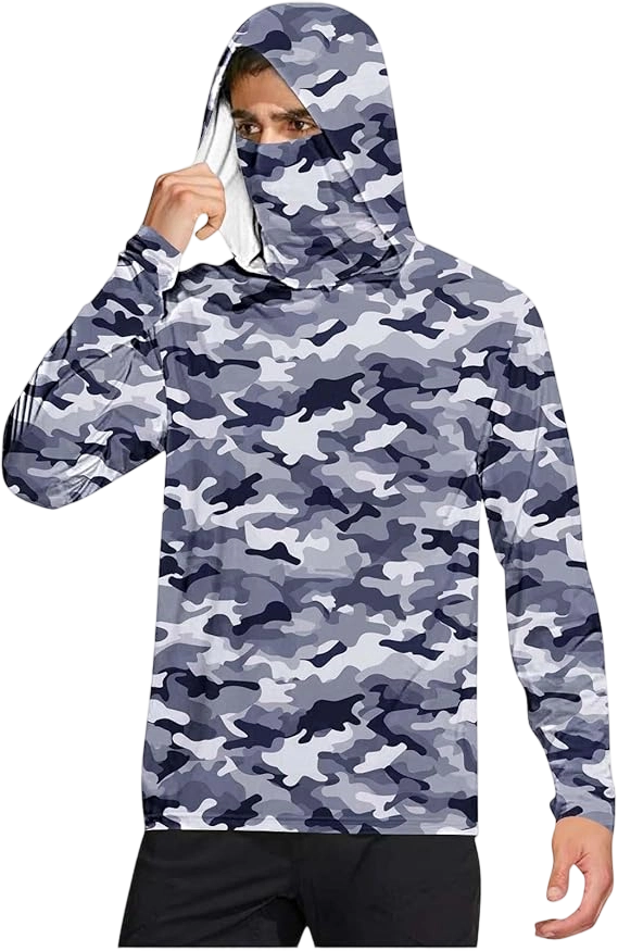 Long Sleeve Sun Shirt Men UPF 50+ Rash Guard Cooling Fishing Hoodies with Mask Casual Summer UV SPF Hiking Blouses