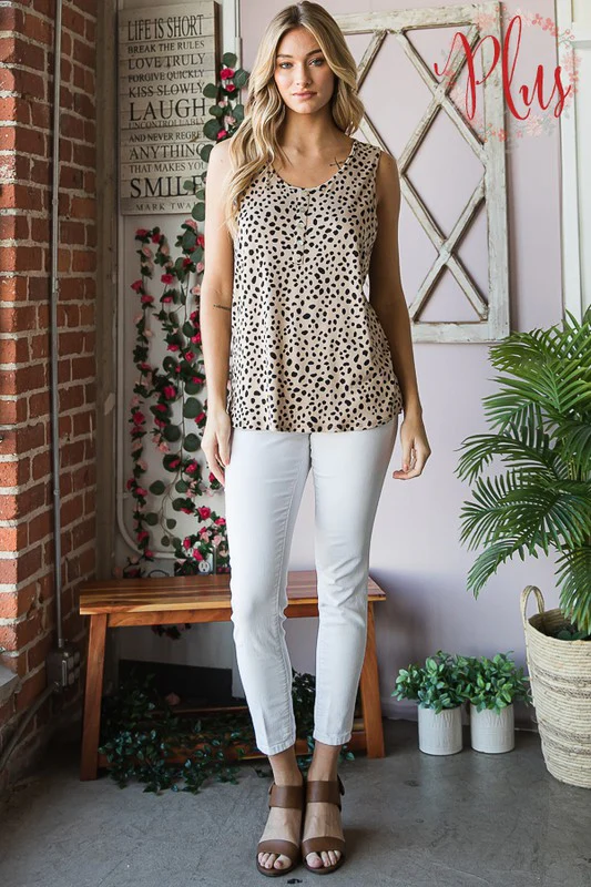 Front Button Animal Print Sleeveless Top