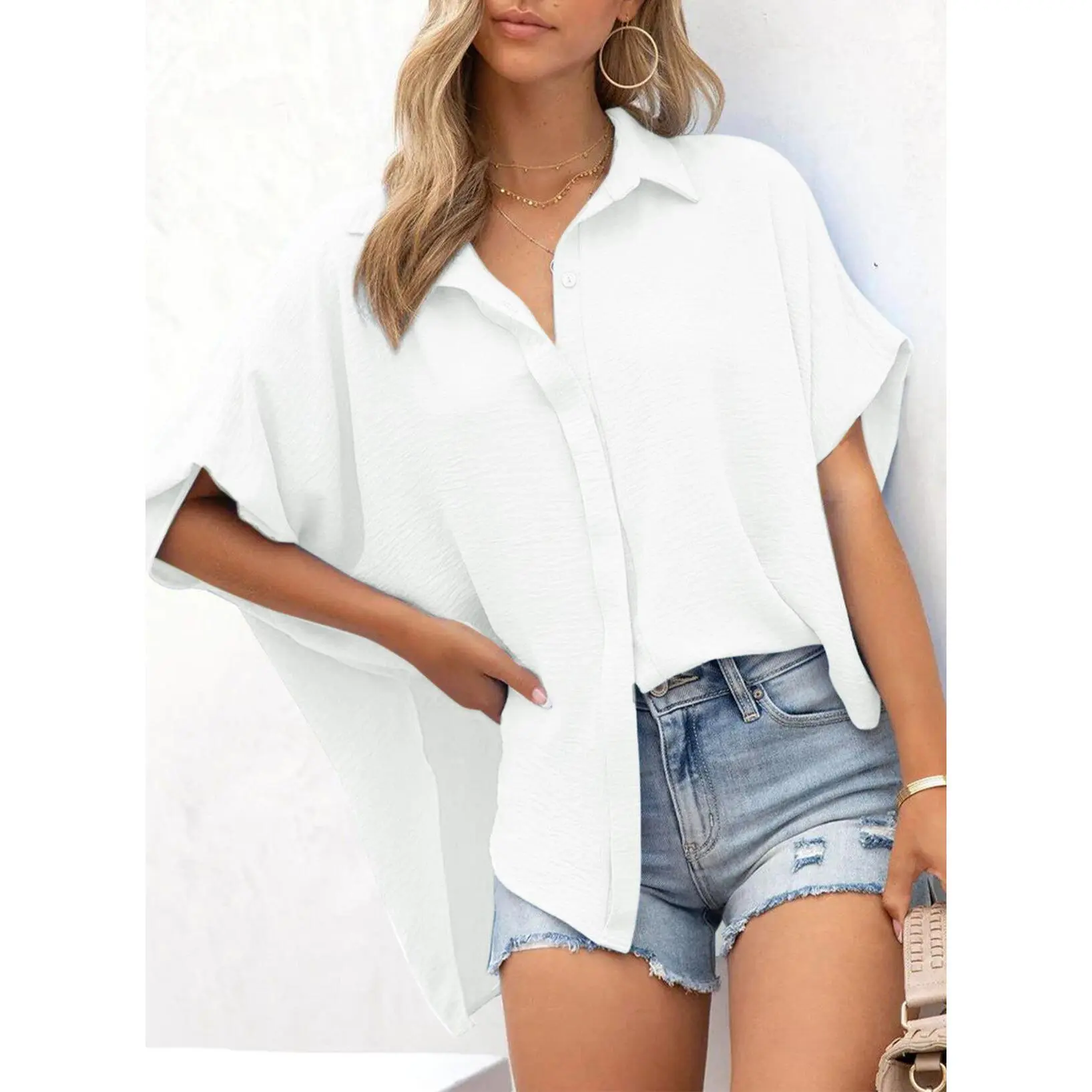 Dokotoo Women's Casual V Neck Button Down Blouse