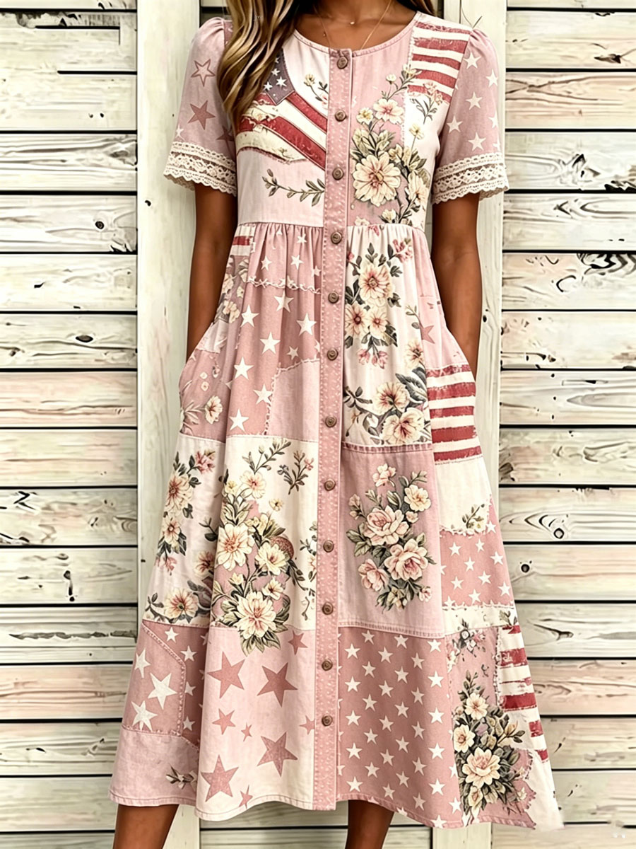 Women'S Casual American Independence Day Print Art Casual Dress