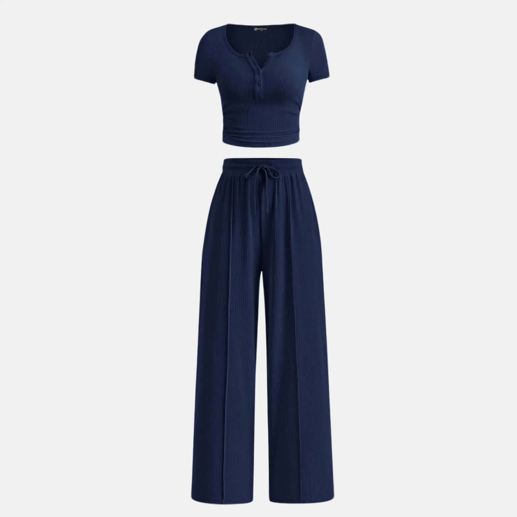 Women’s 2‑Piece Summer Set (Slim Crop Top & Wide‑Leg Pants)