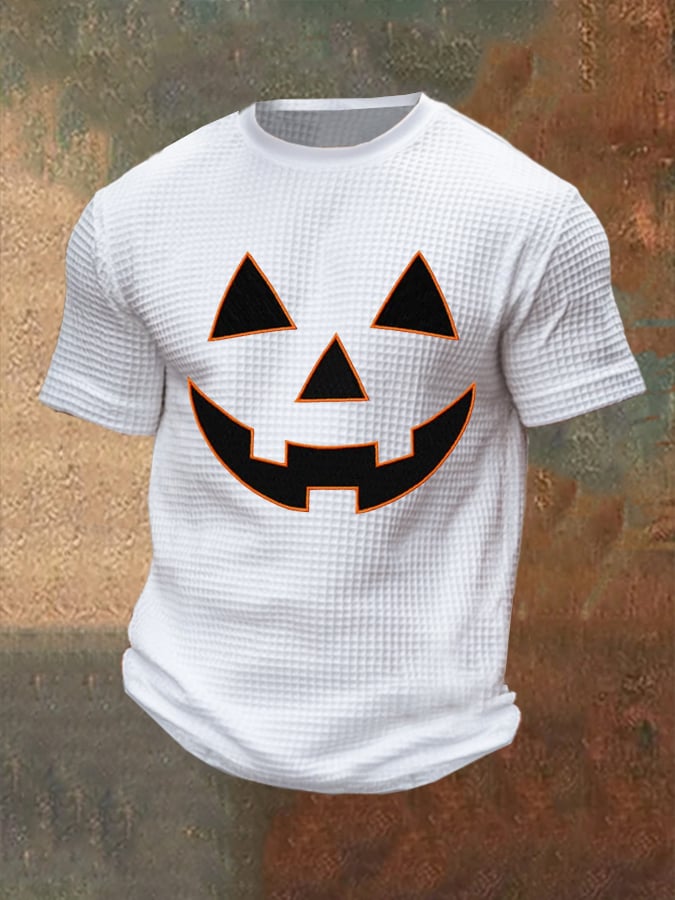 Men's Halloween Pumpkin Face Waffle Top