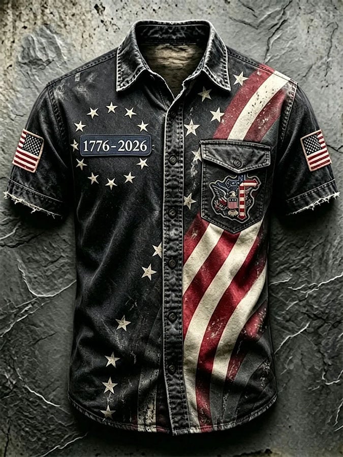 Men's Casual Retro Print Short-Sleeve Shirt