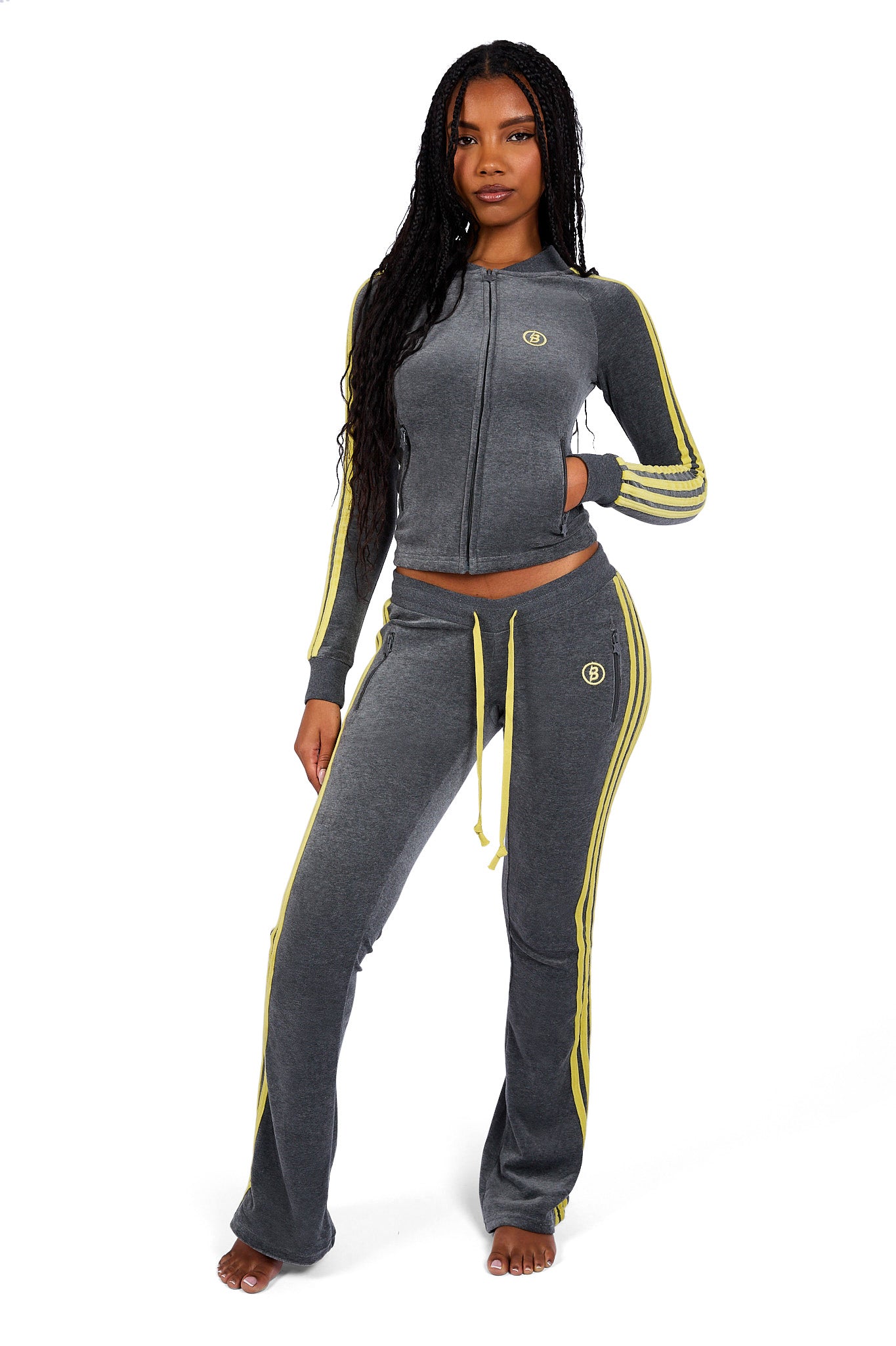 BODY VELOUR TRACK JACKET (CHARCOAL/LIME YELLOW)