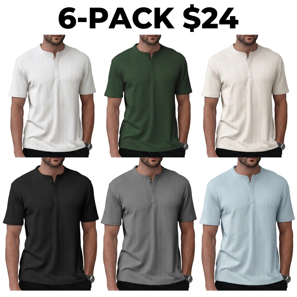 Men’s Textured Henley T-Shirt Short Sleeve Casual Top – Lightweight Breathable Summer Shirt