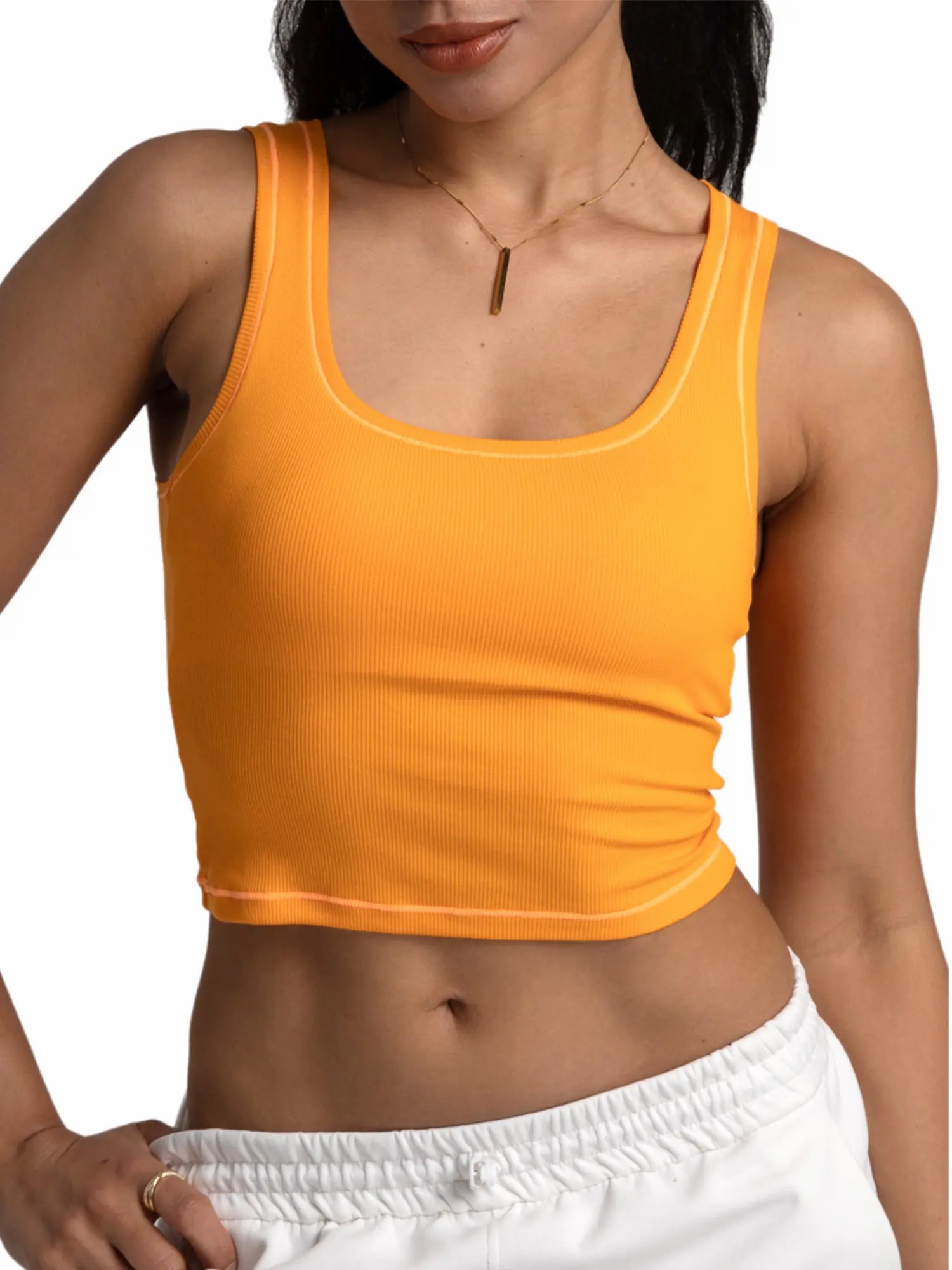 Women Rib Tank Top Padded Workout Top Square Neck Crop Tank Fitted Basic Cami Tops