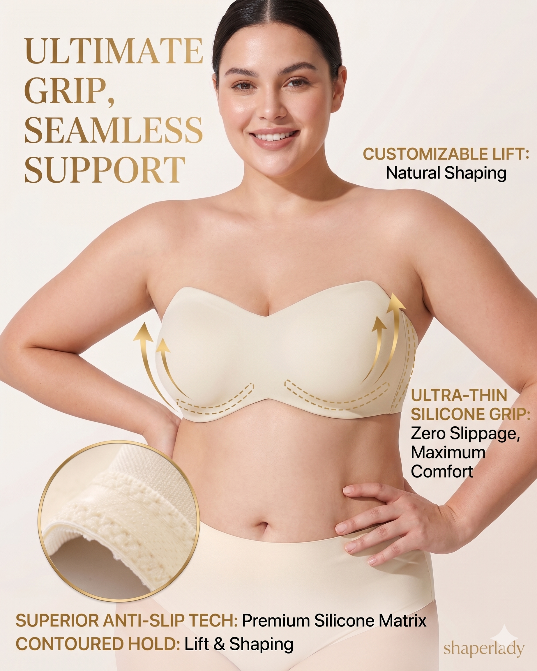 Full Support Non-Slip Convertible Bandeau Bra