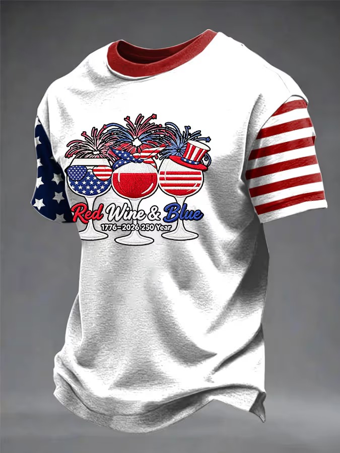 Men'S Retro American Independence Day Printed Short Sleeved T-Shirt