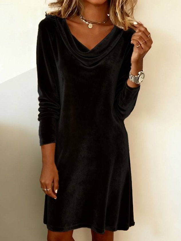 Women's Long Sleeve Spring/Fall Golden Plain Split Joint Hoodie Daily Going Out Vintage Mini A-Line Fit & Flare Dress Dress