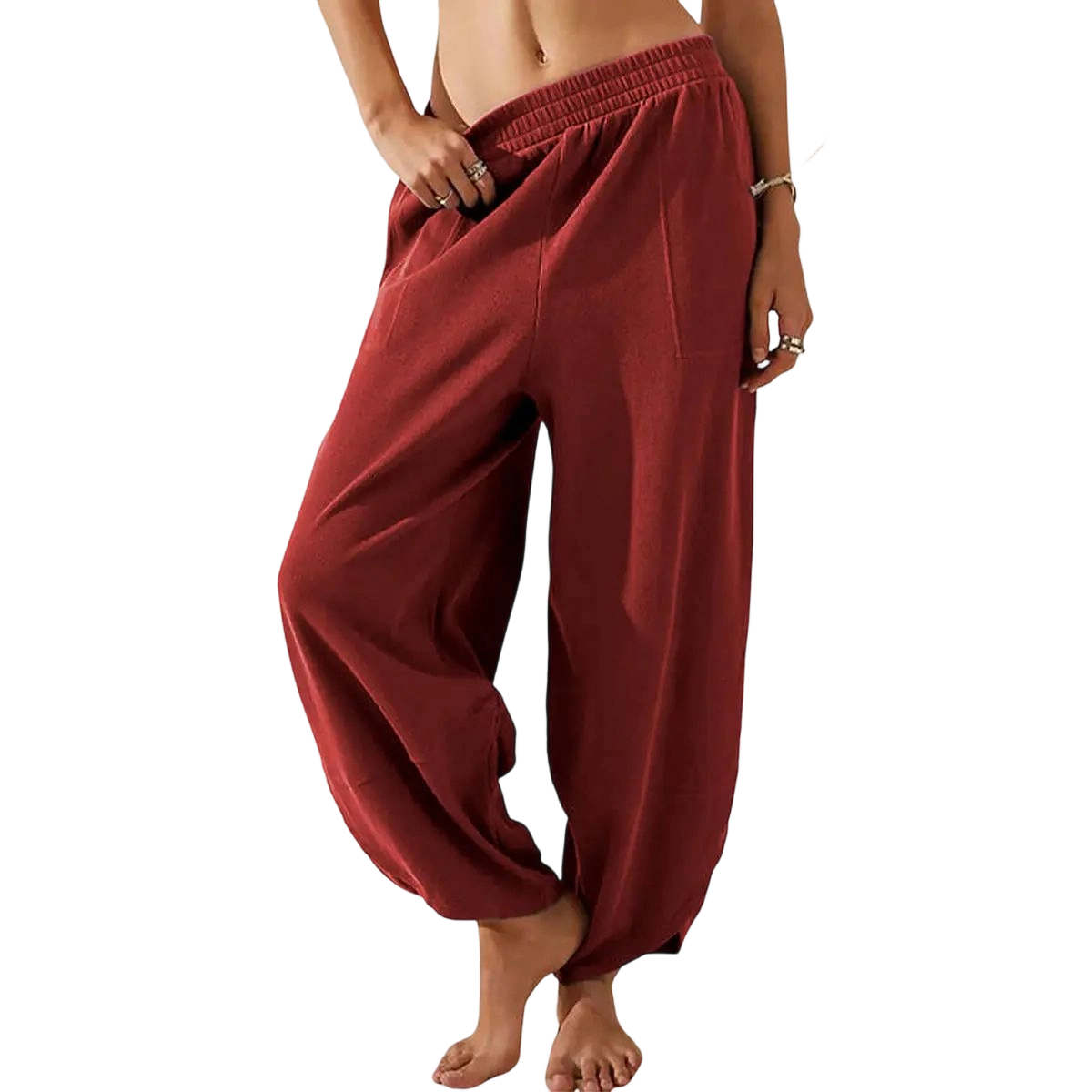 Women's Baggy Wide-Leg Pants - Casual, Elastic-Waisted, Bohemian Minimalist Basic Women's Clothes Bottom with Pockets,summerwins
