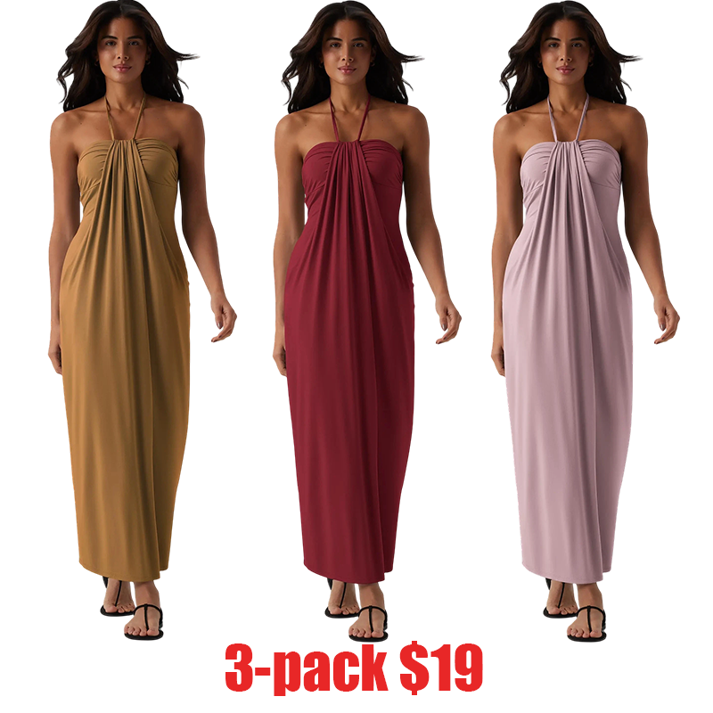 Women's Halter Tie Back Maxi Dress with Pockets – Cute Flowy Summer Dress for Beach, Vacation & Daily Wear