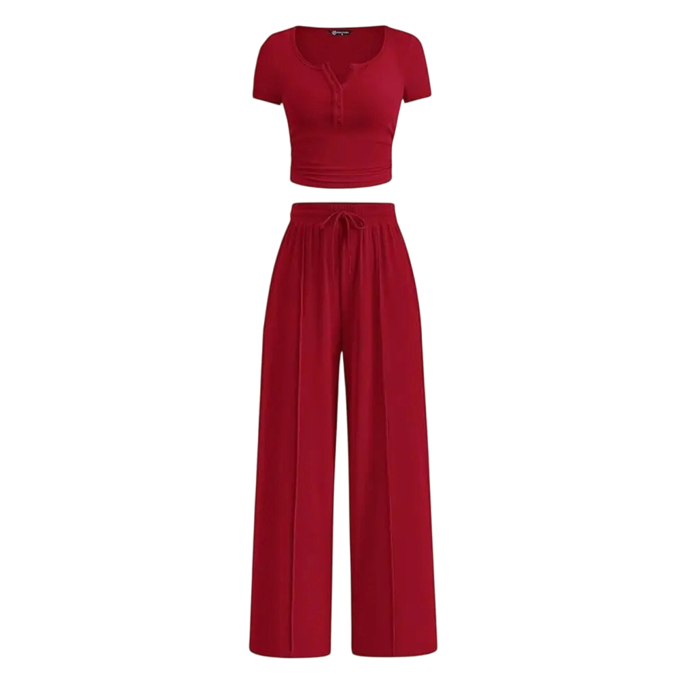 Women's Ribbed Crop Top & Wide Leg Pants Lounge Set