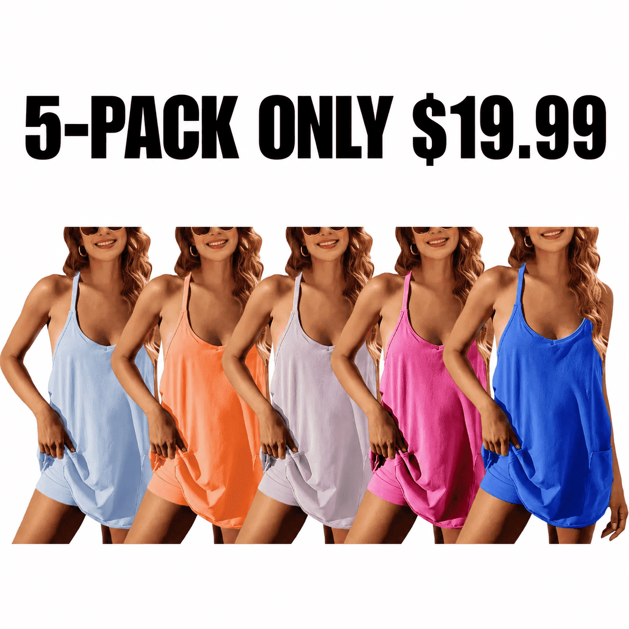 Women's Athletic Sleeveless Mini Dress with Built-in Shorts