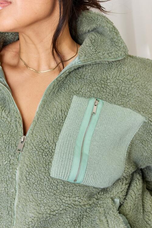Full Size Zip Up Collared Neck Jacket