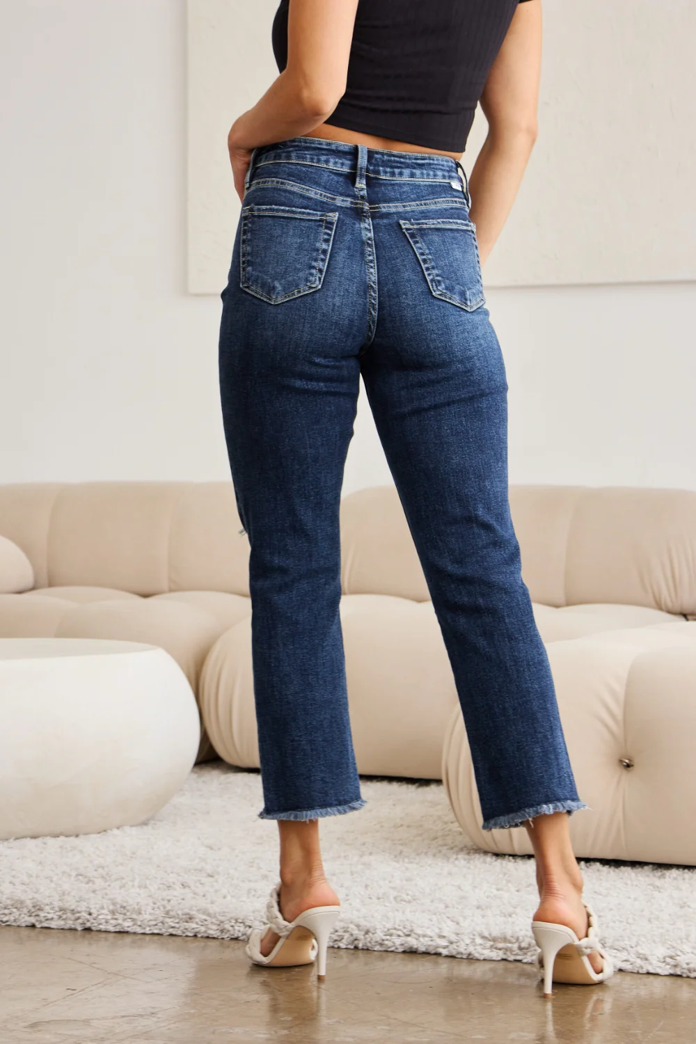 Crop Full Size Tummy Control Distressed High Waist Raw Hem Jeans