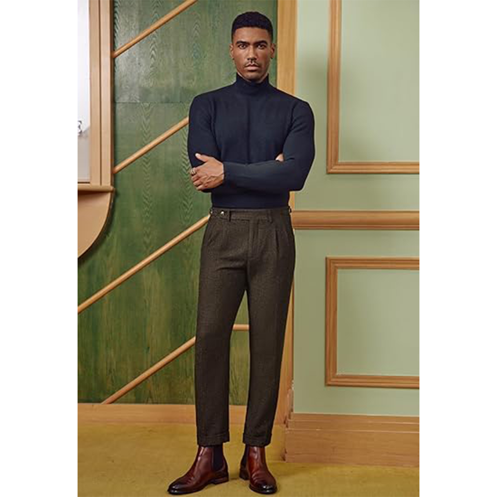 Men's Herringbone Tweed Wool-Blend Dress Pants