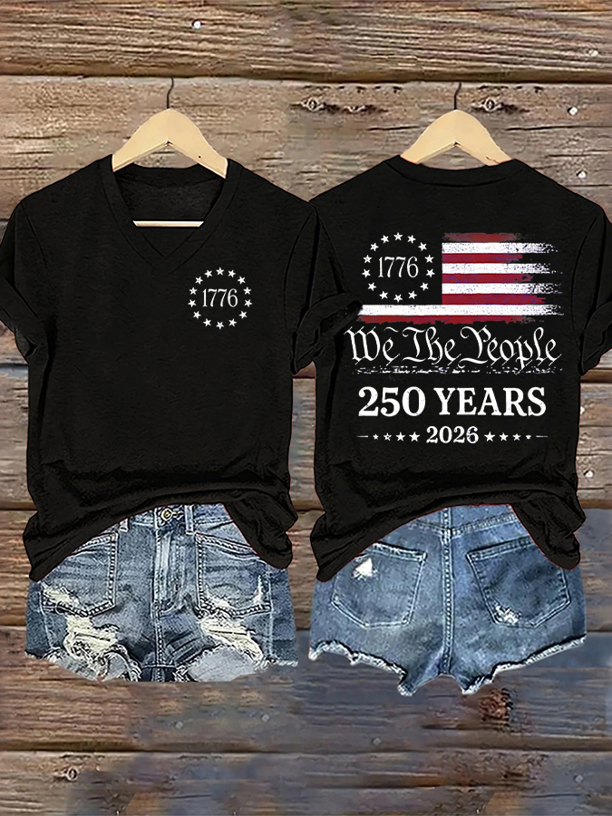 Women'S Casual Flag Printed V-Neck T-Shirt