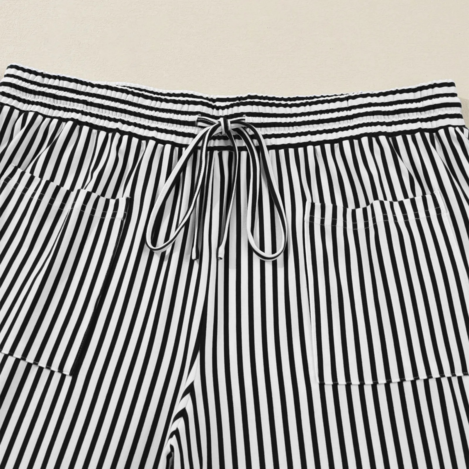 Women‘s Plus Size Wide Leg Pants Elastic High Waist Striped Casual Palazzo Pants Lounge Trouser with Pockets (1X-5X)