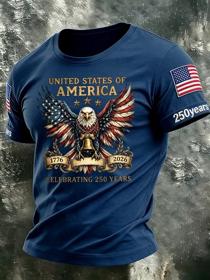 Men's America Flag 250th Anniversary Print Round Neck T-shirt