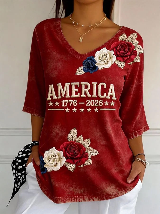 Women'S Floral V-Neck