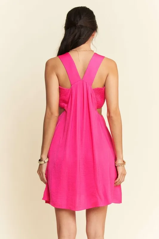 Washed Satin Cutout Skirt Bandeau Mini Dress