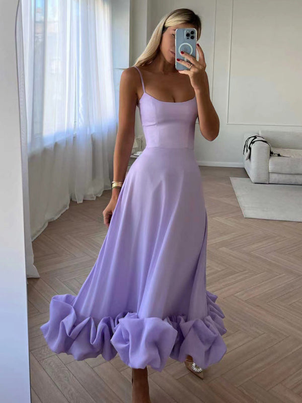 Style A-Line Skirt With Spaghetti Straps And Big Swing Three-Dimensional Flowers