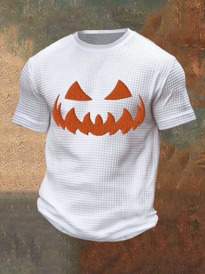 Men's Halloween Pumpkin Face Waffle Top