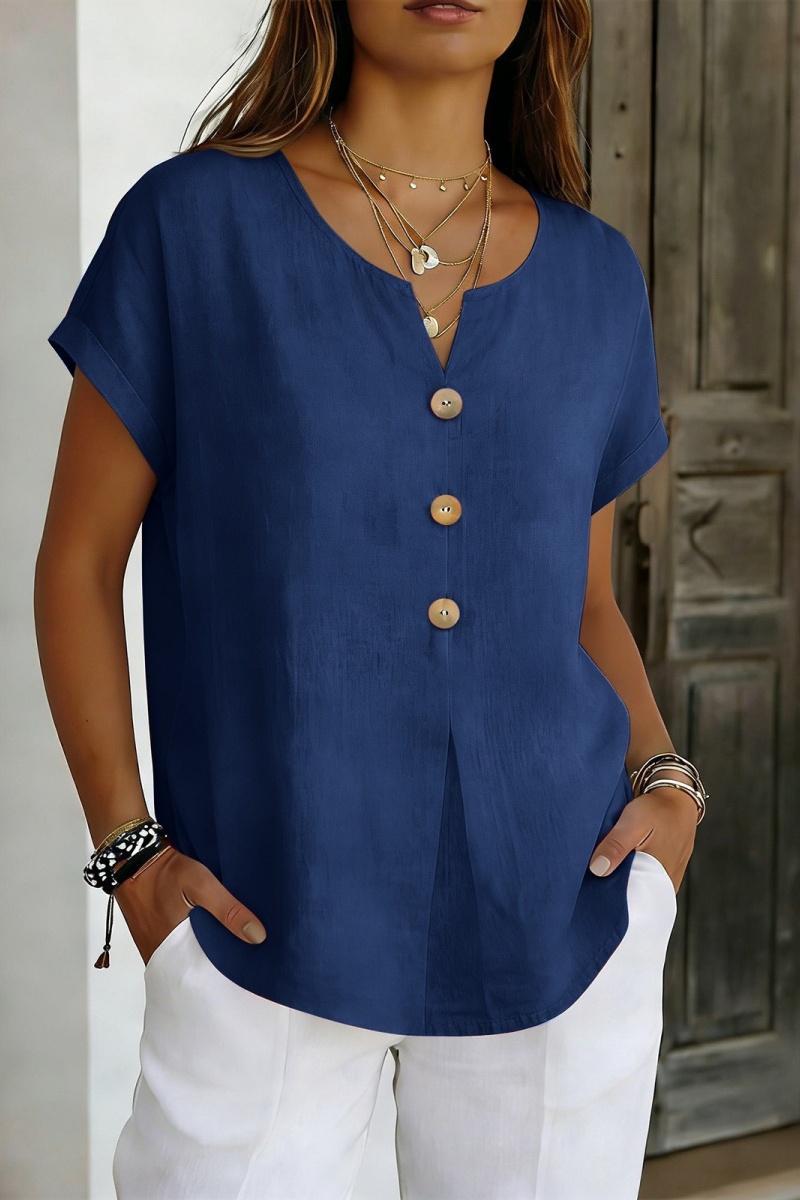 Decor Button Short Sleeve Blouse