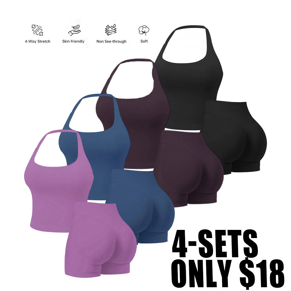 Two-Piece Women's Halter Top & High Waist Shorts Sports Set