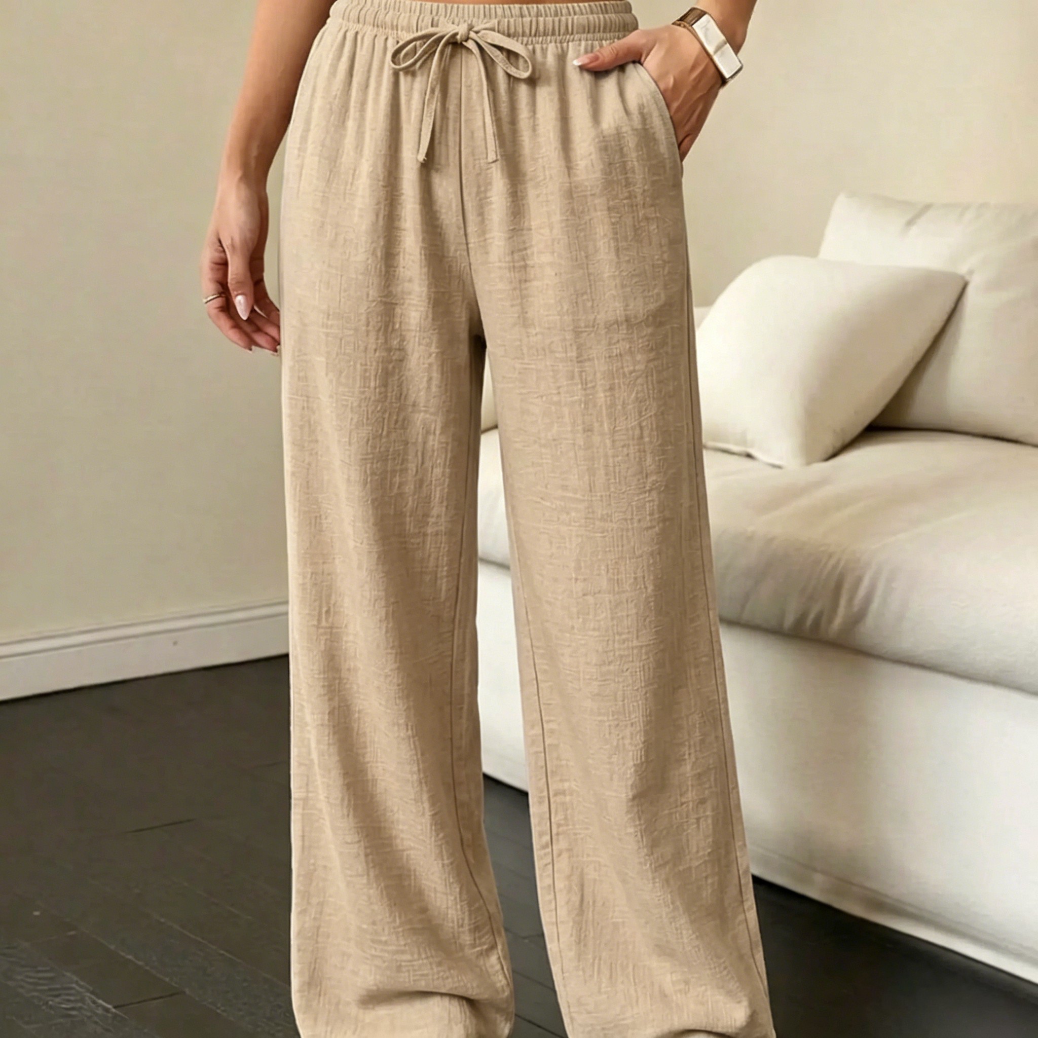 Unisex Wide-Leg Drawstring Pants – Lightweight Casual Beach & Everyday Trousers
