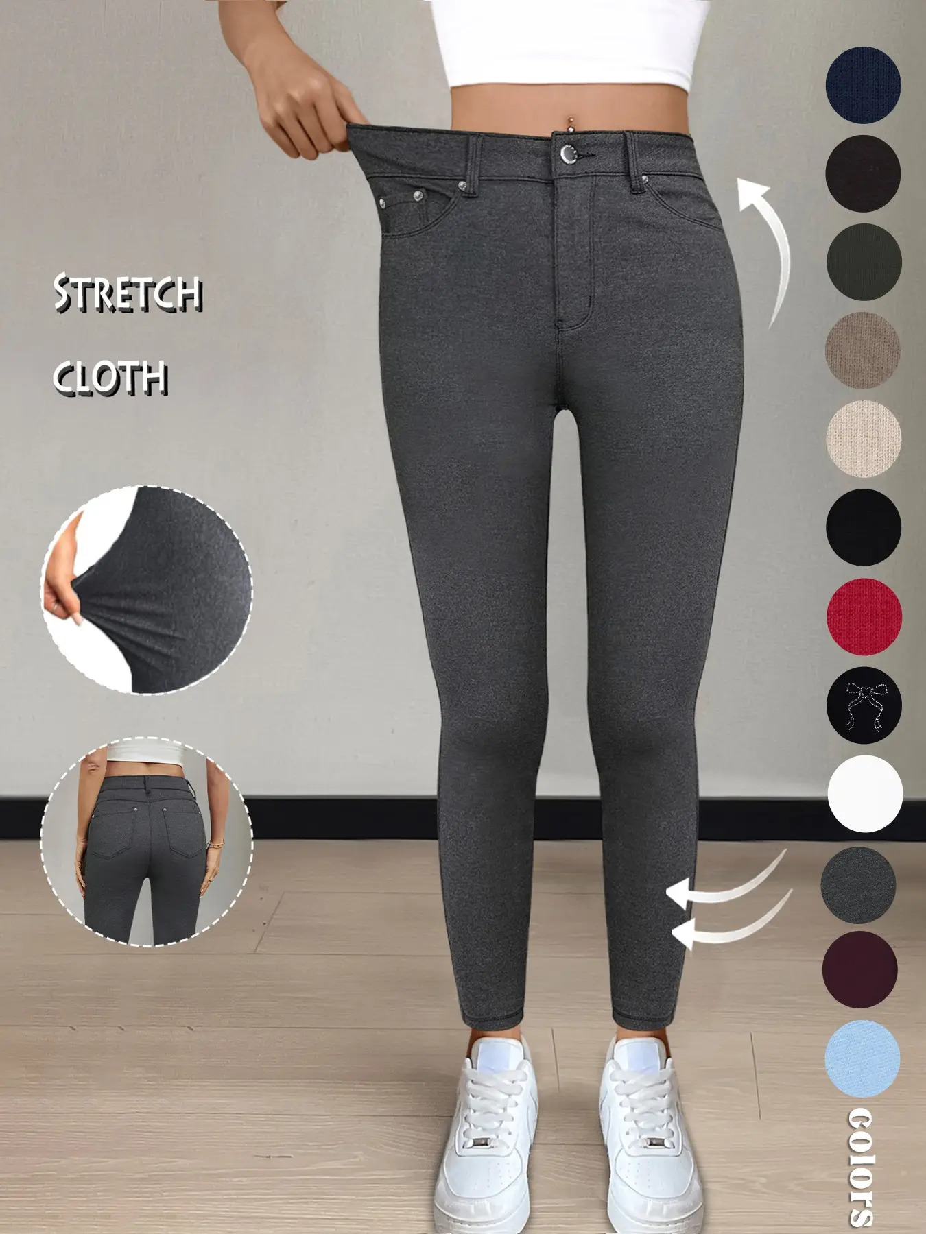Women's Solid-Color Button-Pocket Fitted Athletic Pants