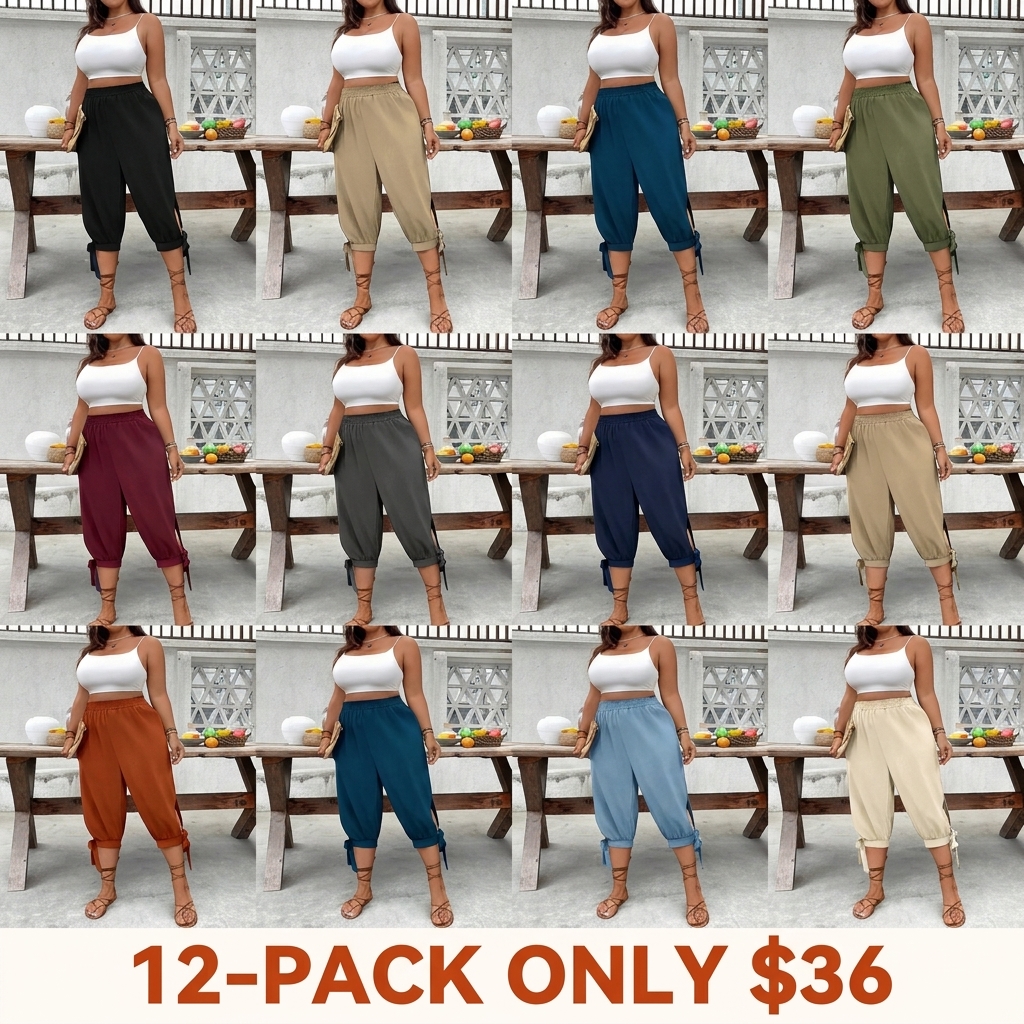 Plus-size solid-color cropped pants