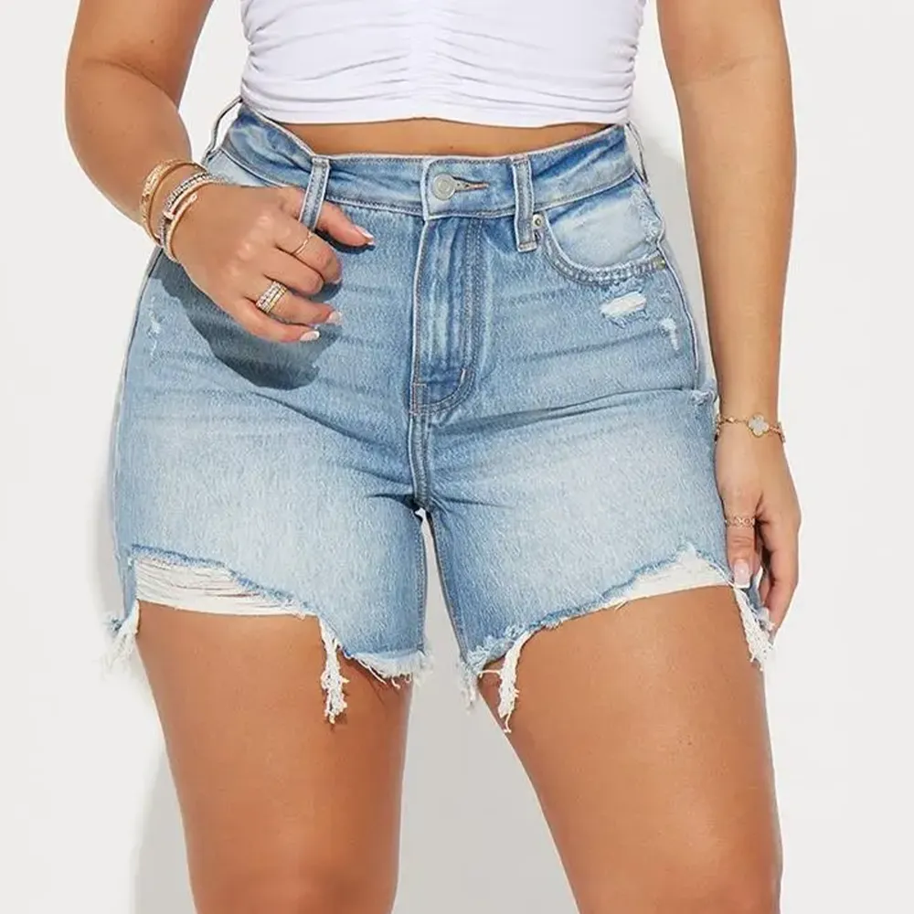 Women Ripped Denim Shorts